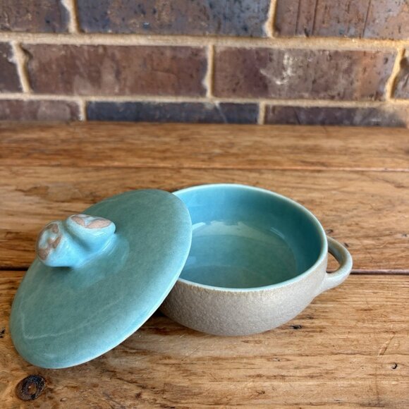 Aqua Taupe Winfield Pottery Covered Soup Chili Personal Casserole Dish Pasadena - Picture 5 of 13